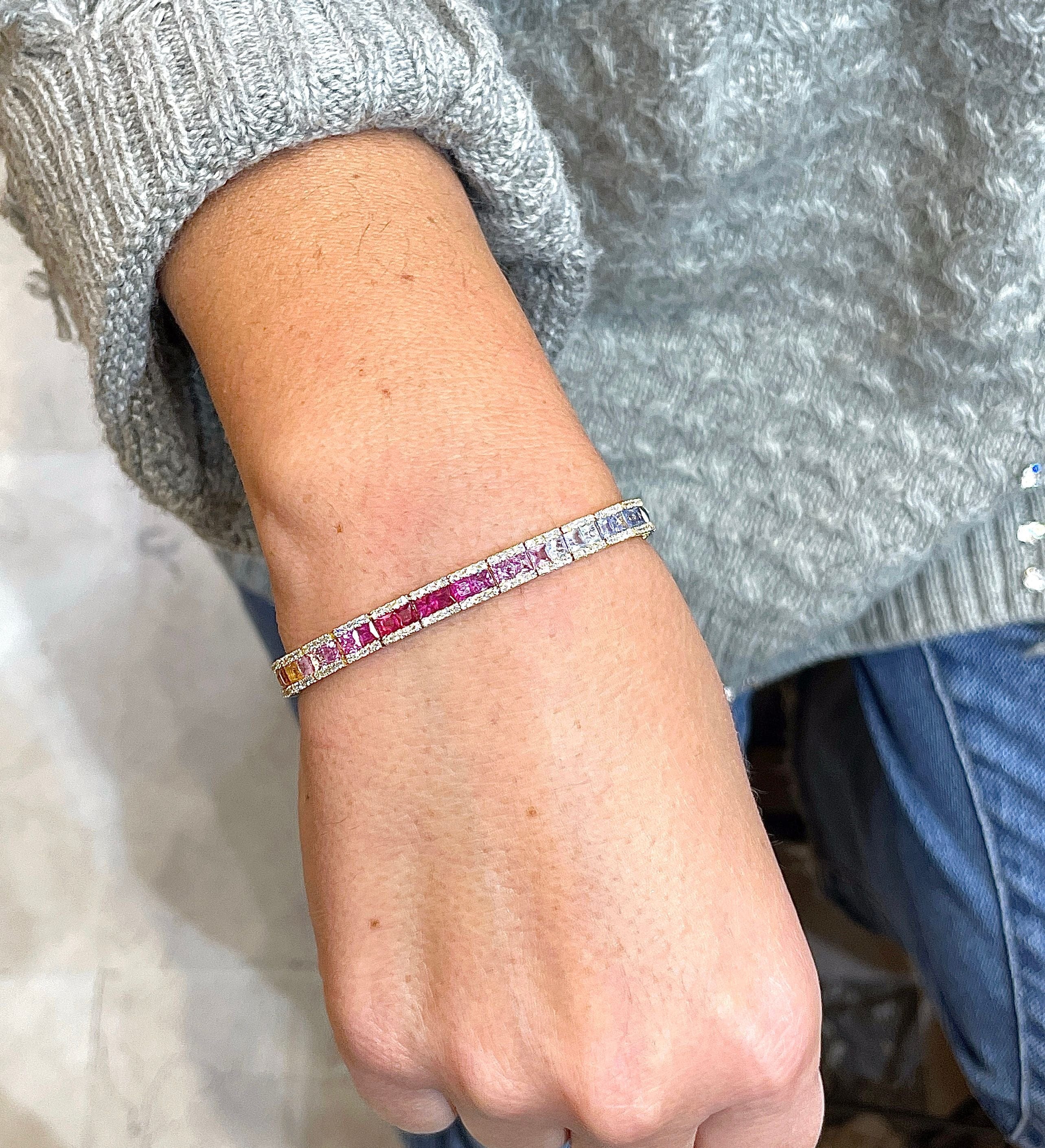 Yellow gold rainbow bracelet with sapphires and diamonds - Image 12