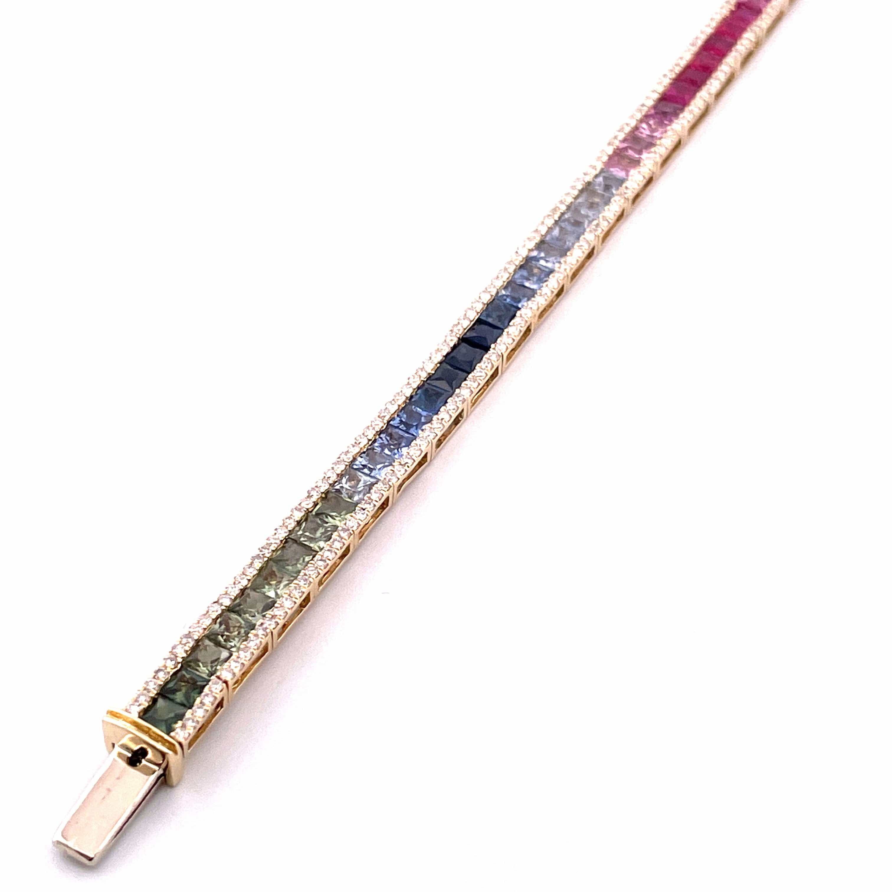 Yellow gold rainbow bracelet with sapphires and diamonds - Image 3