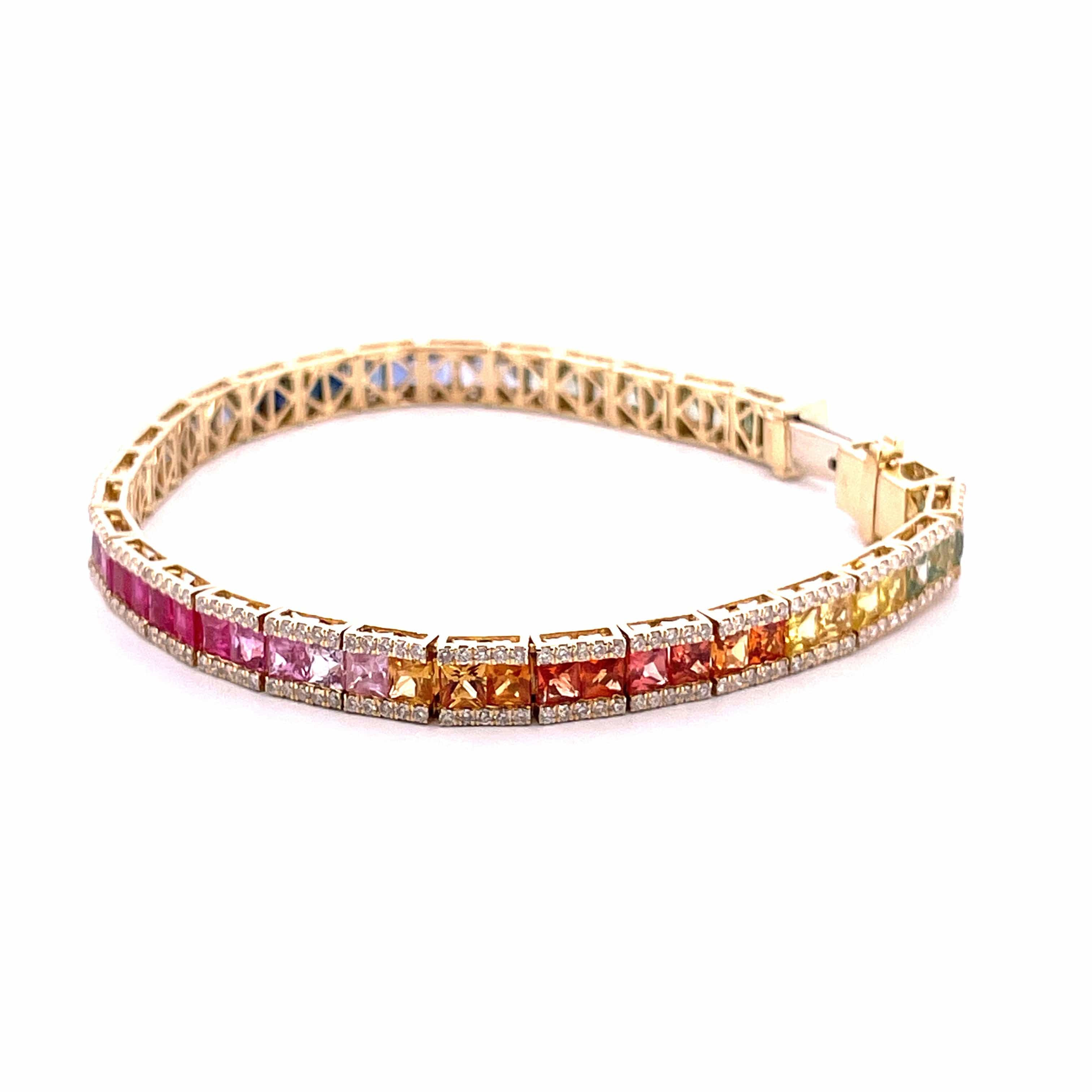 Yellow gold rainbow bracelet with sapphires and diamonds - Image 5