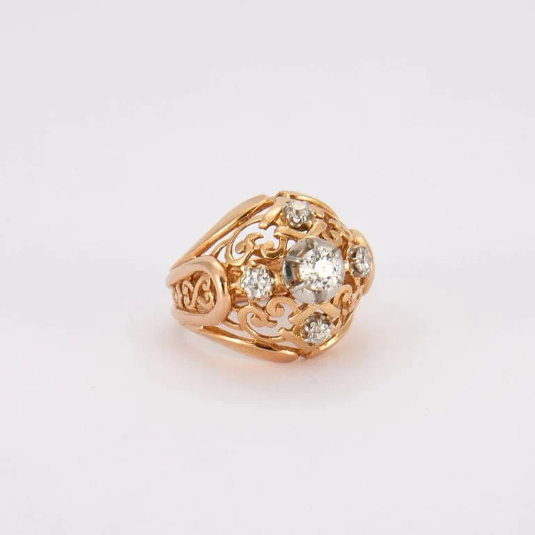 Dome ring, diamonds, yellow gold - Image 4