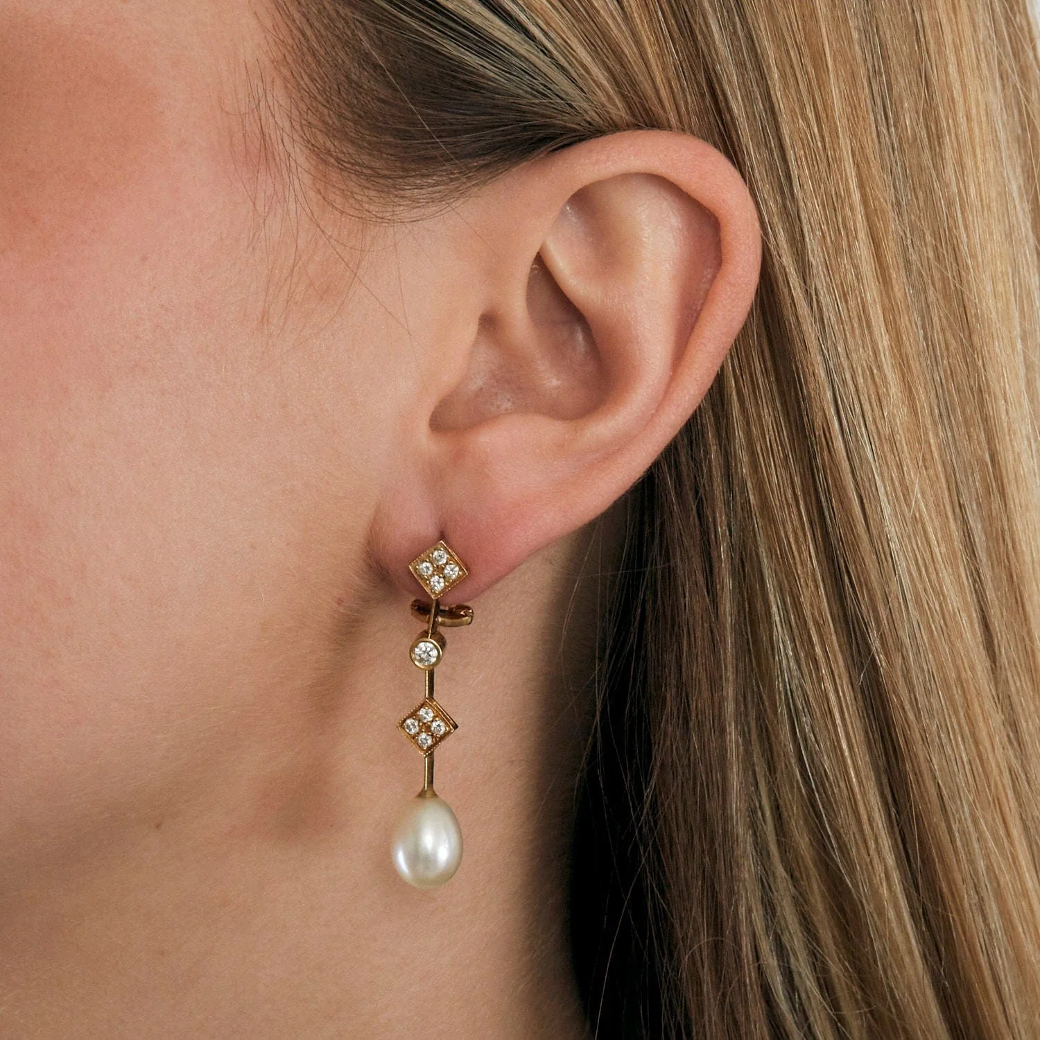 Diamond pearl earrings - Image 4