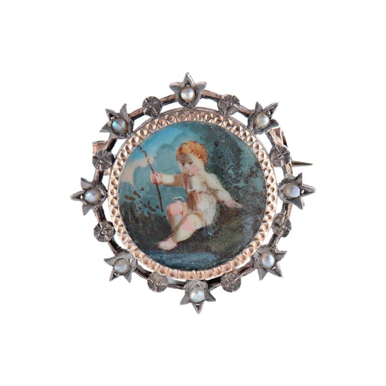 Brooch silver 19th century miniature