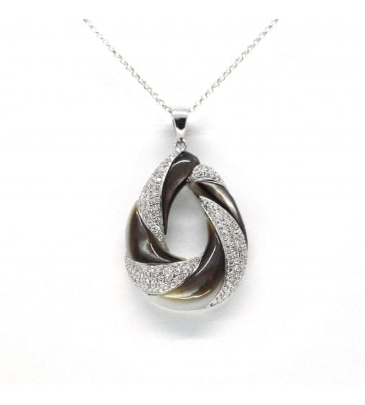 Necklace - White Gold Diamonds & Mother of Pearl