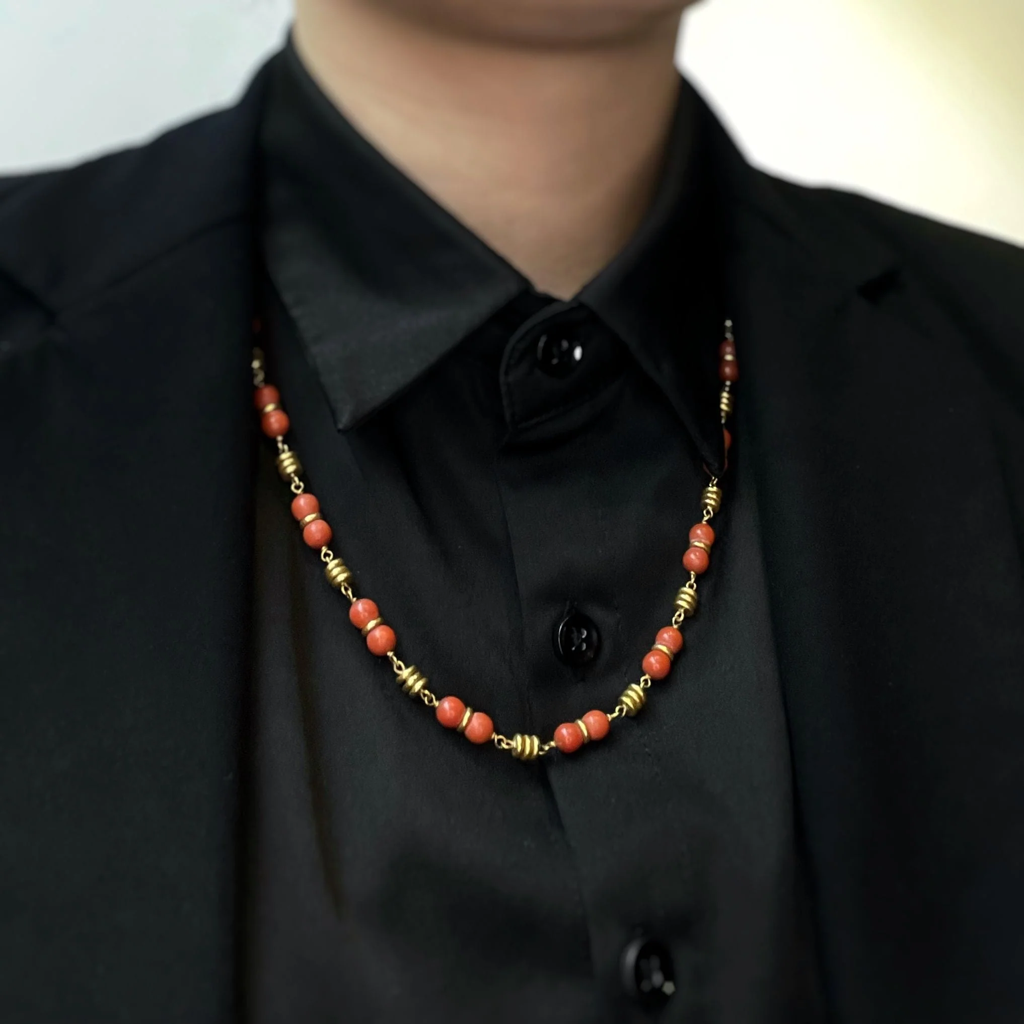 Necklace - Gold & Red Coral - Image 3