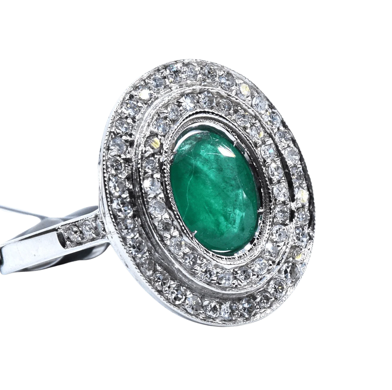 Ring Art Deco gold emerald diamonds