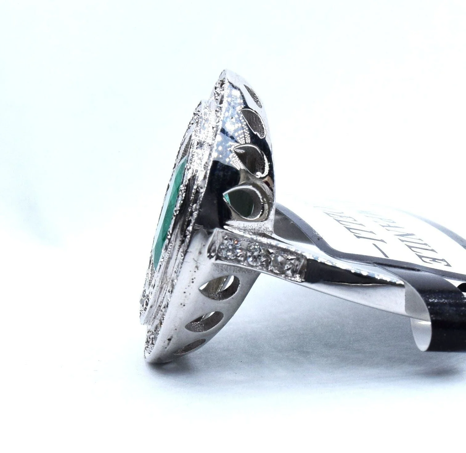 Ring Art Deco gold emerald diamonds - Image 6