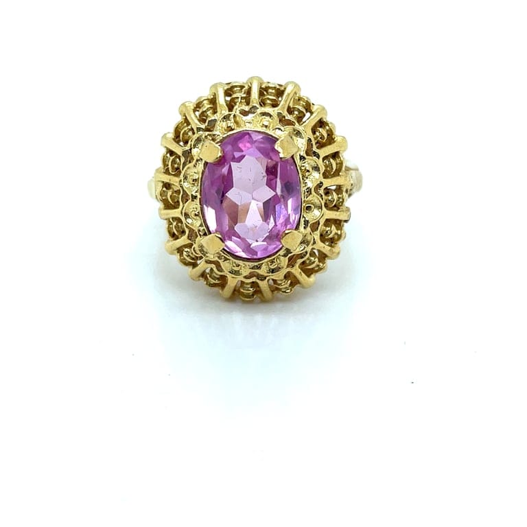 Vintage Ring Yellow Gold Pink Stone