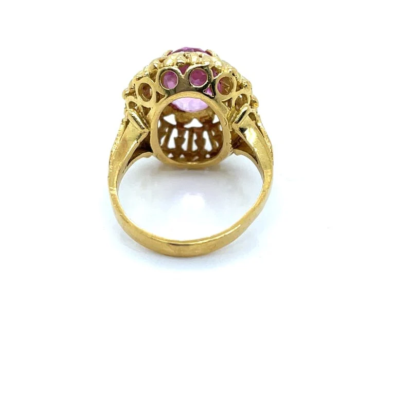 Vintage Ring Yellow Gold Pink Stone - Image 3