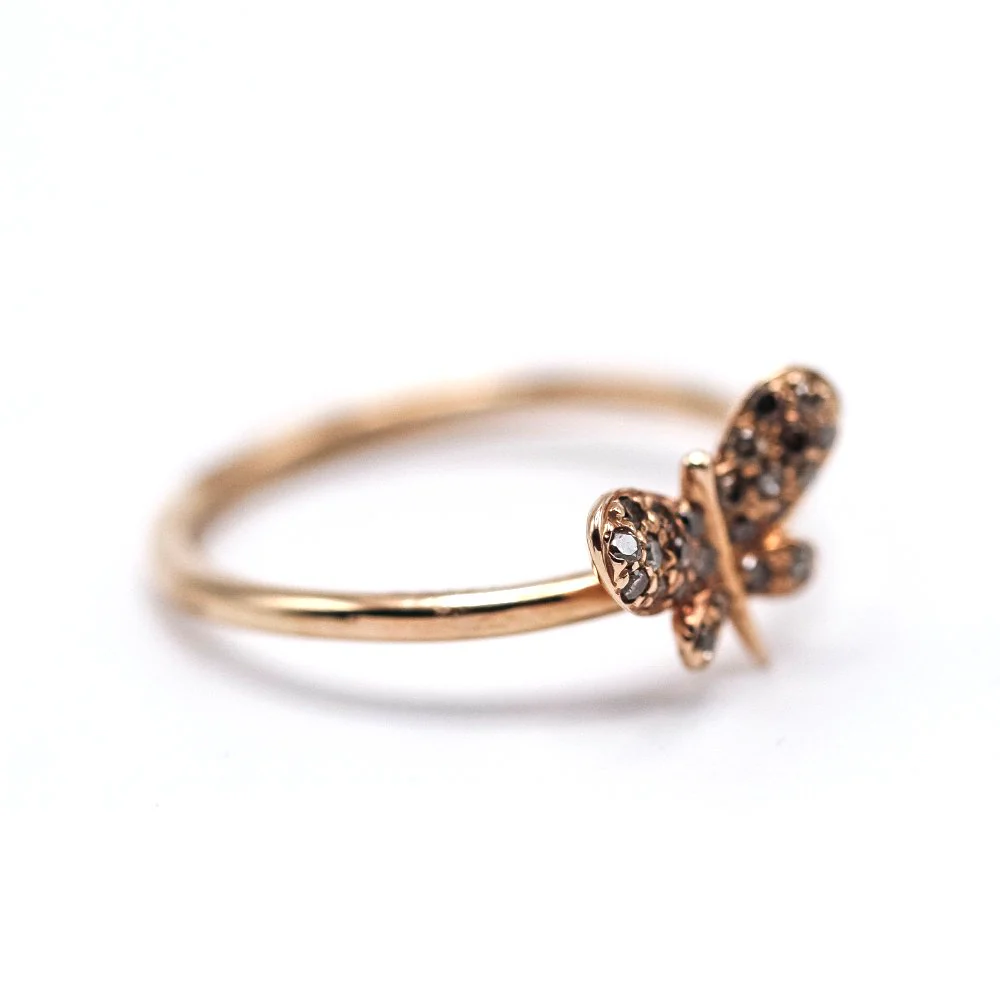 Rose gold butterfly ring with diamonds  - Image 3