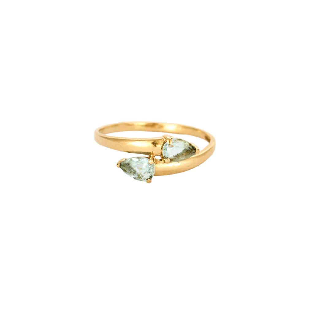 Ring Toi & Moi yellow gold aquamarines