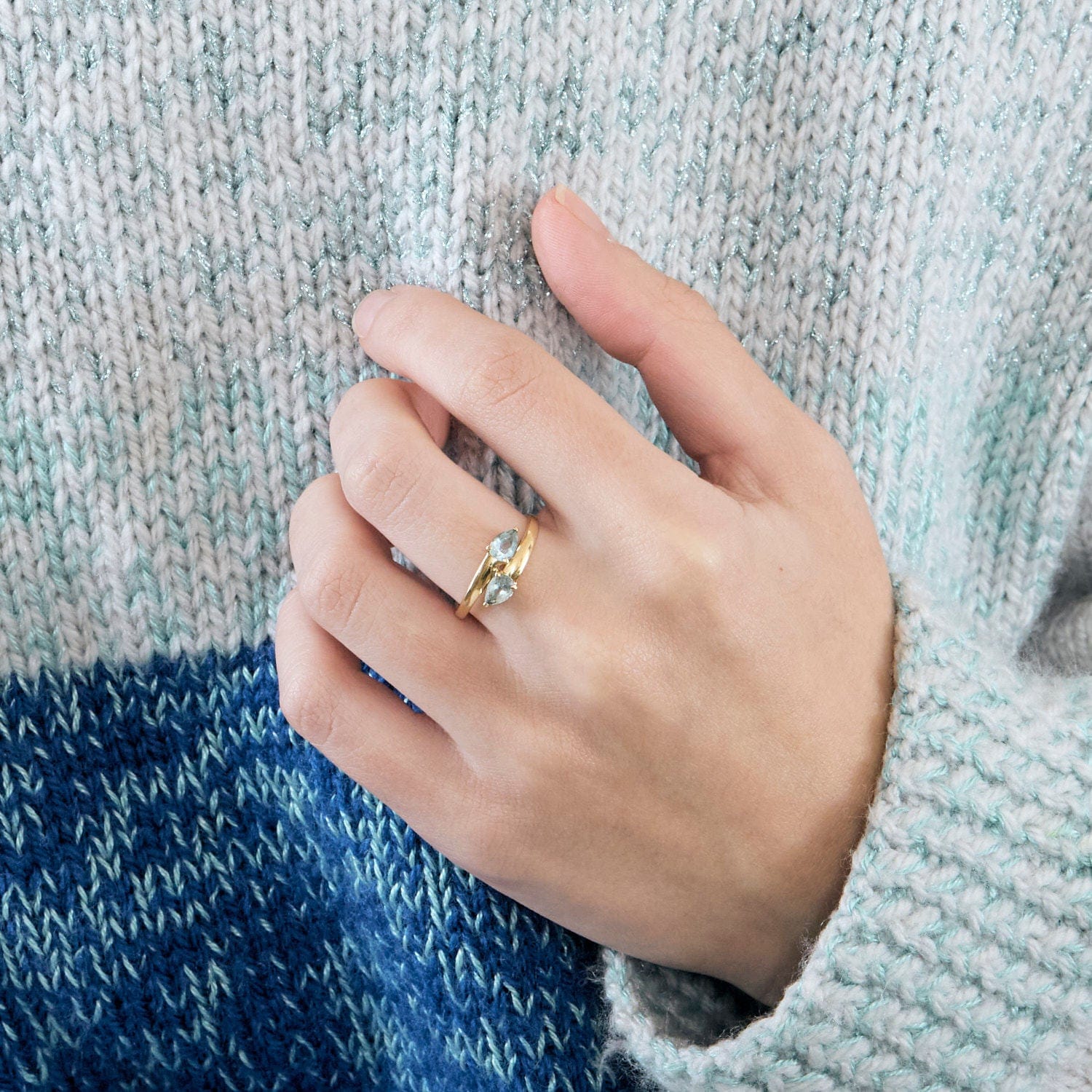 Ring Toi & Moi yellow gold aquamarines - Image 6