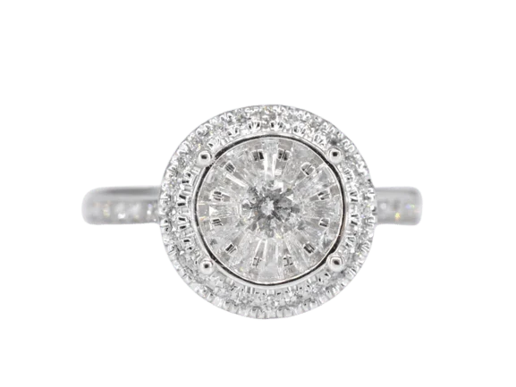 White gold entourage ring with diamonds