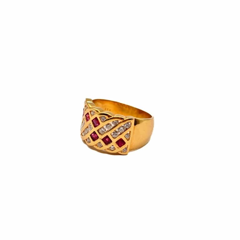 Yellow gold ring, diamonds and rubies - Image 3