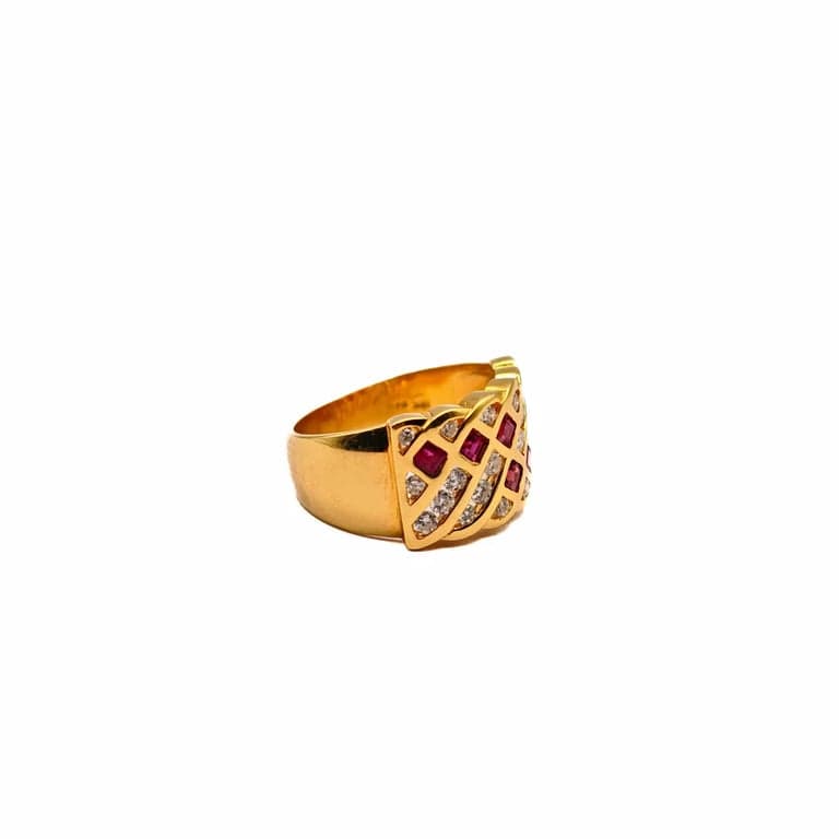 Yellow gold ring, diamonds and rubies - Image 4