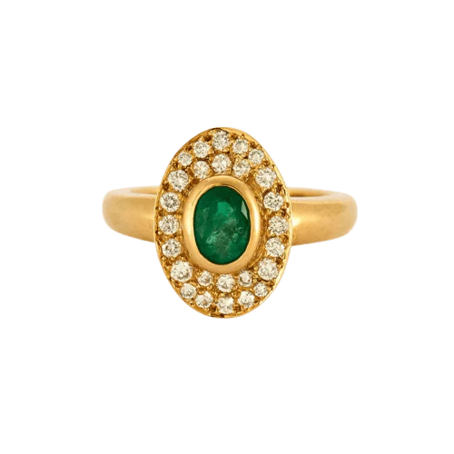 Yellow gold emerald diamond ring