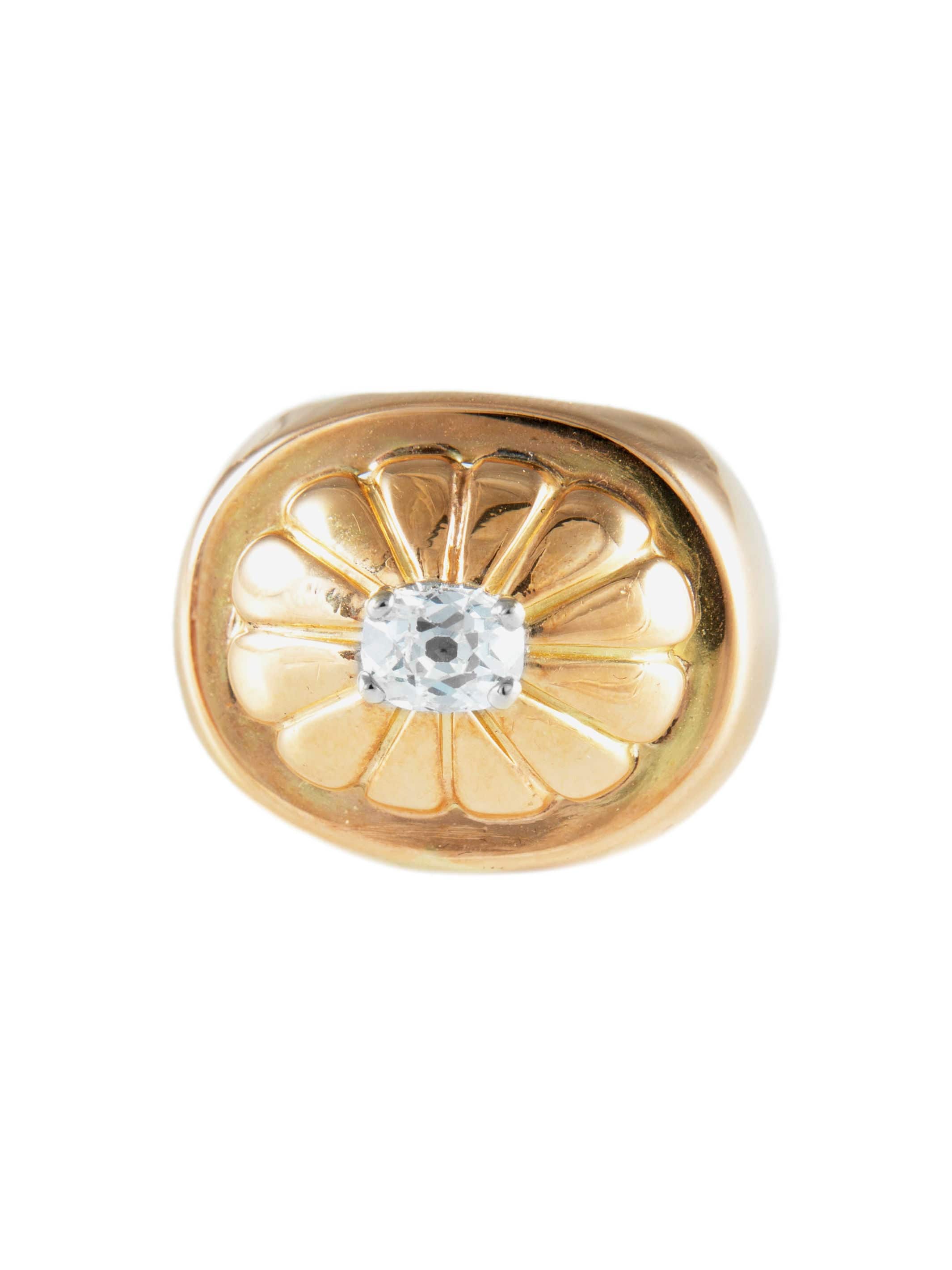 Yellow Gold Cushion Cut Diamond Bangle Ring
