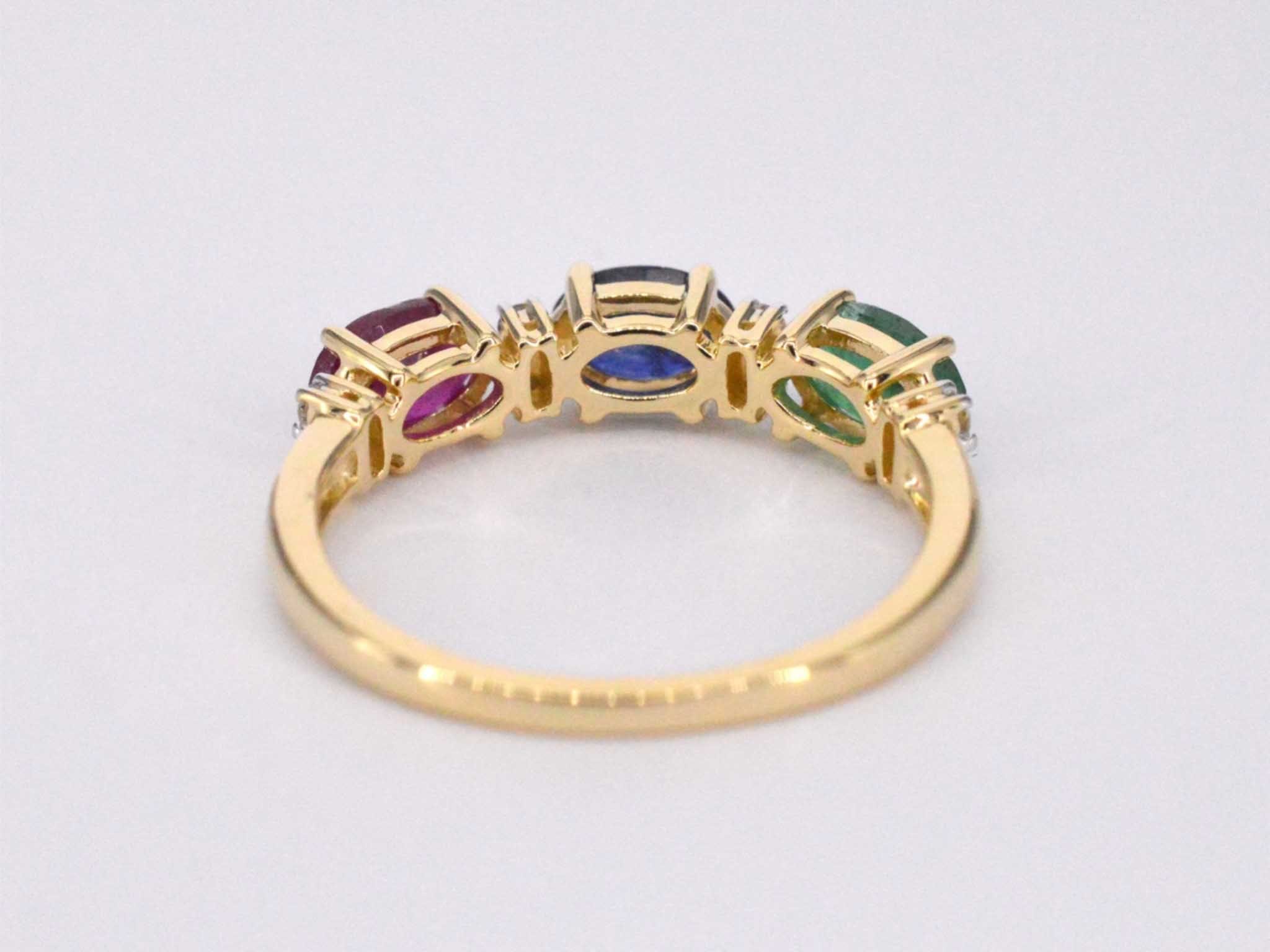 Gold ring with diamonds and sapphire, ruby, emerald - Image 7
