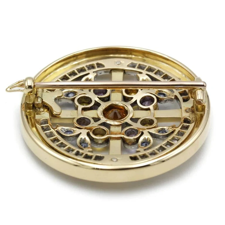 Yellow gold, sapphires & diamonds brooch - Image 4