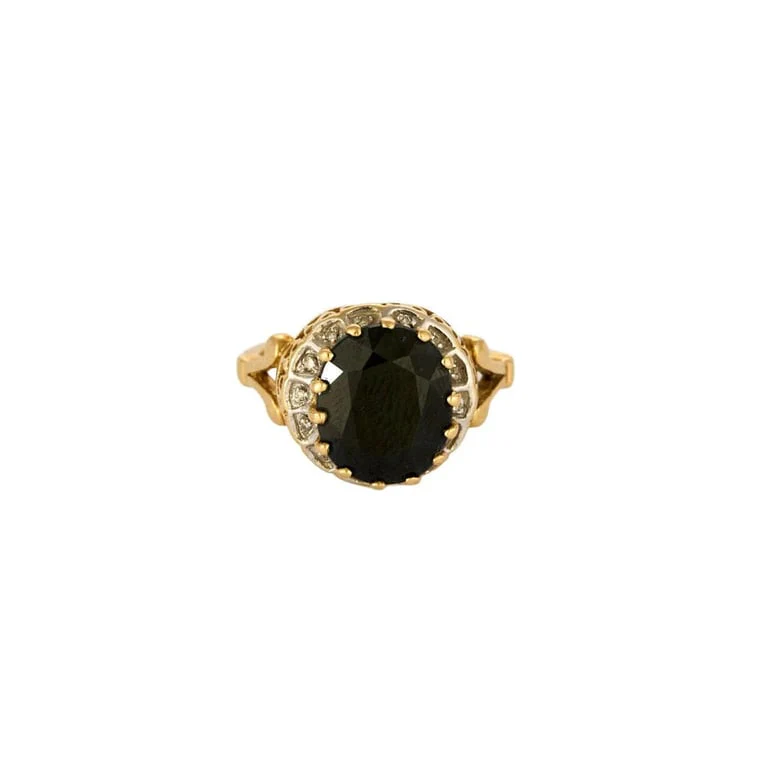 Prestige ring in yellow gold, white gold, blue sapphire and diamonds