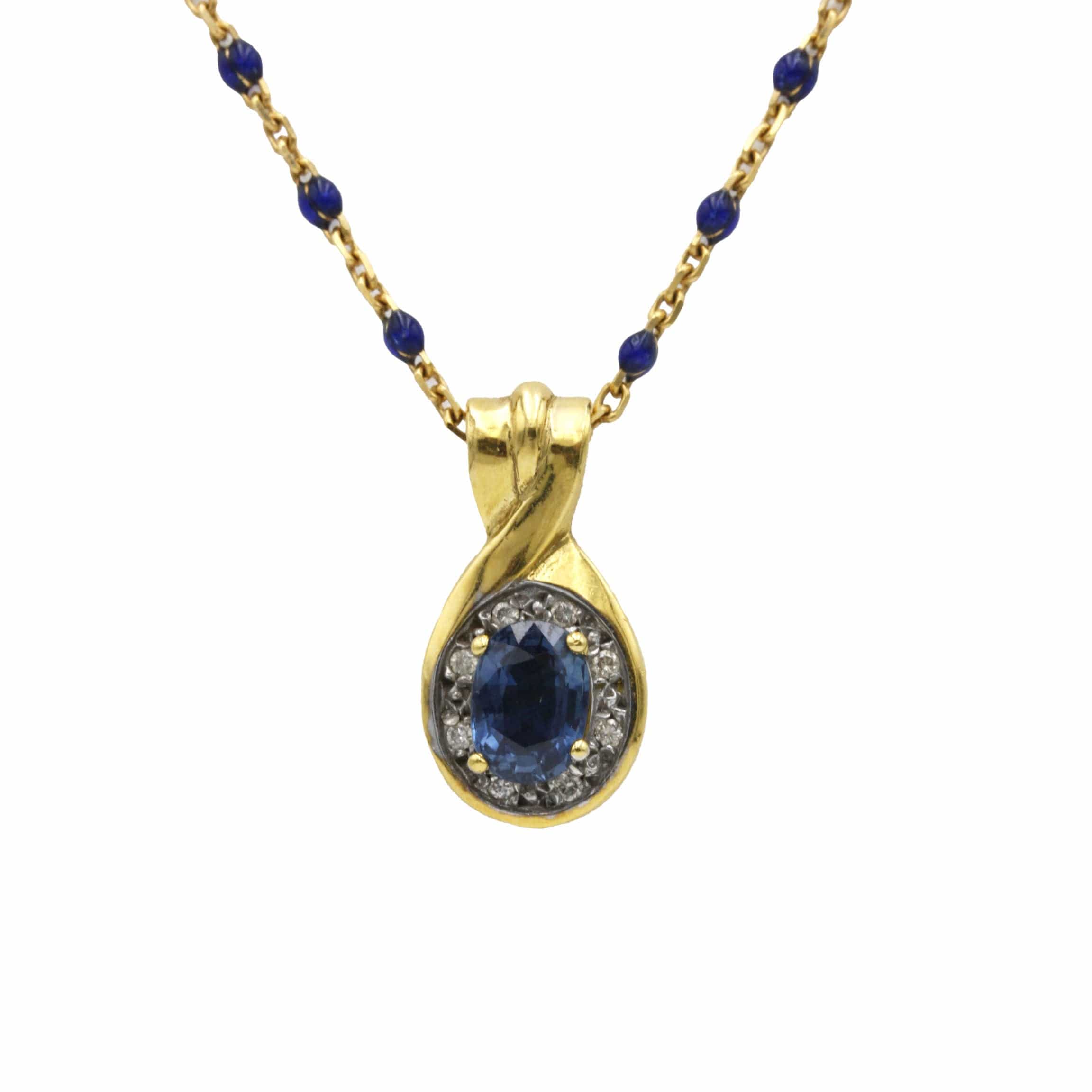 Yellow gold sapphire and diamond necklace