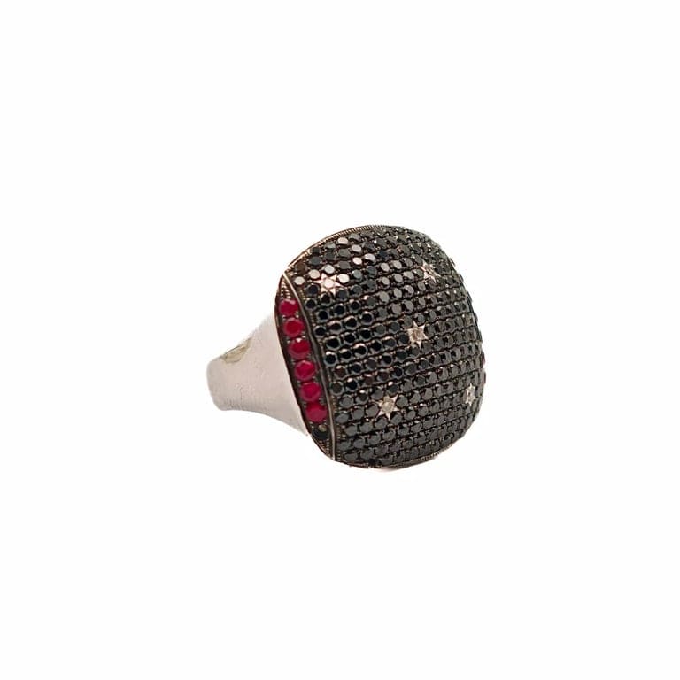 Dress ring in white gold, black diamonds, and rubies  - Image 3