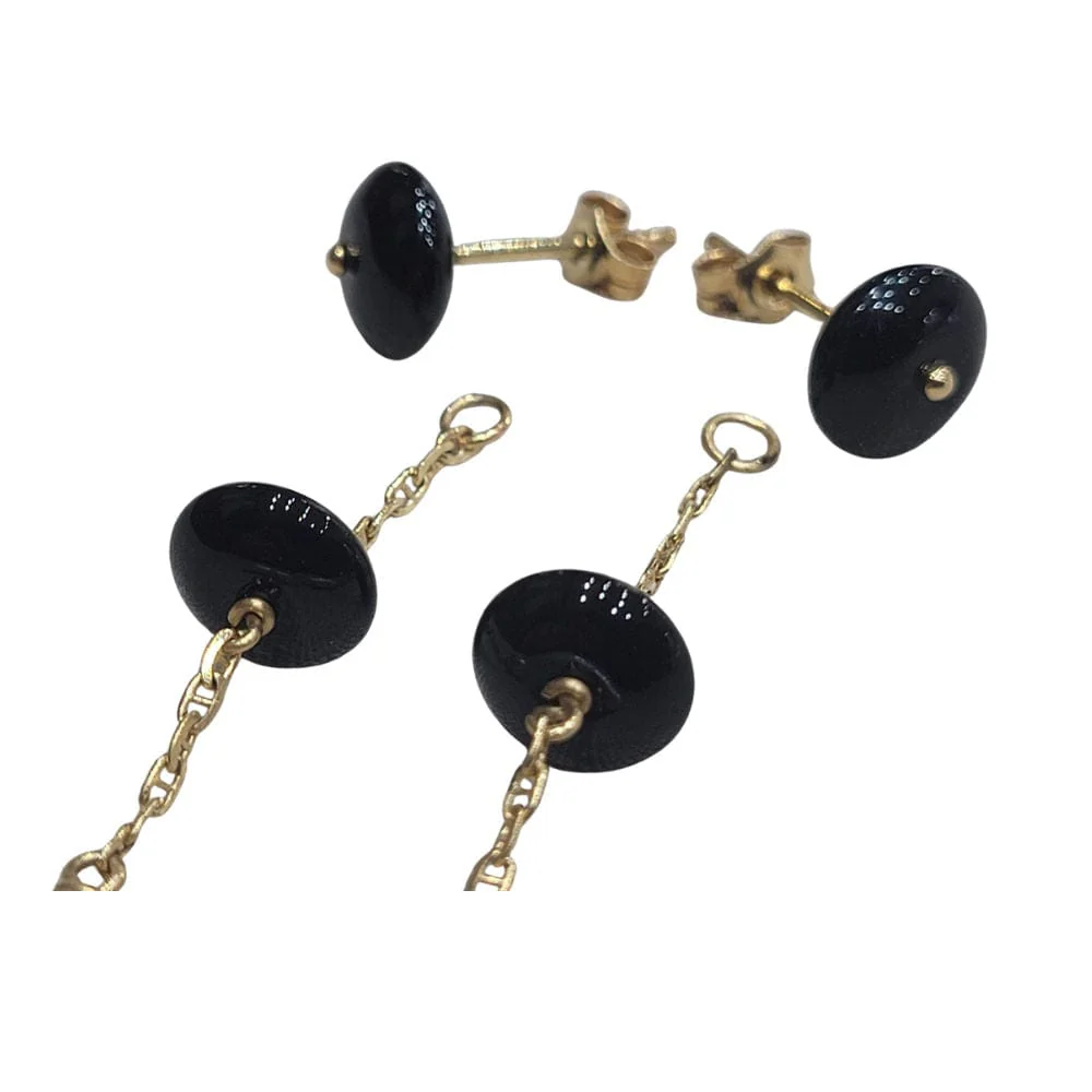 Detachable earrings in 18k yellow gold, pearls and onyx 