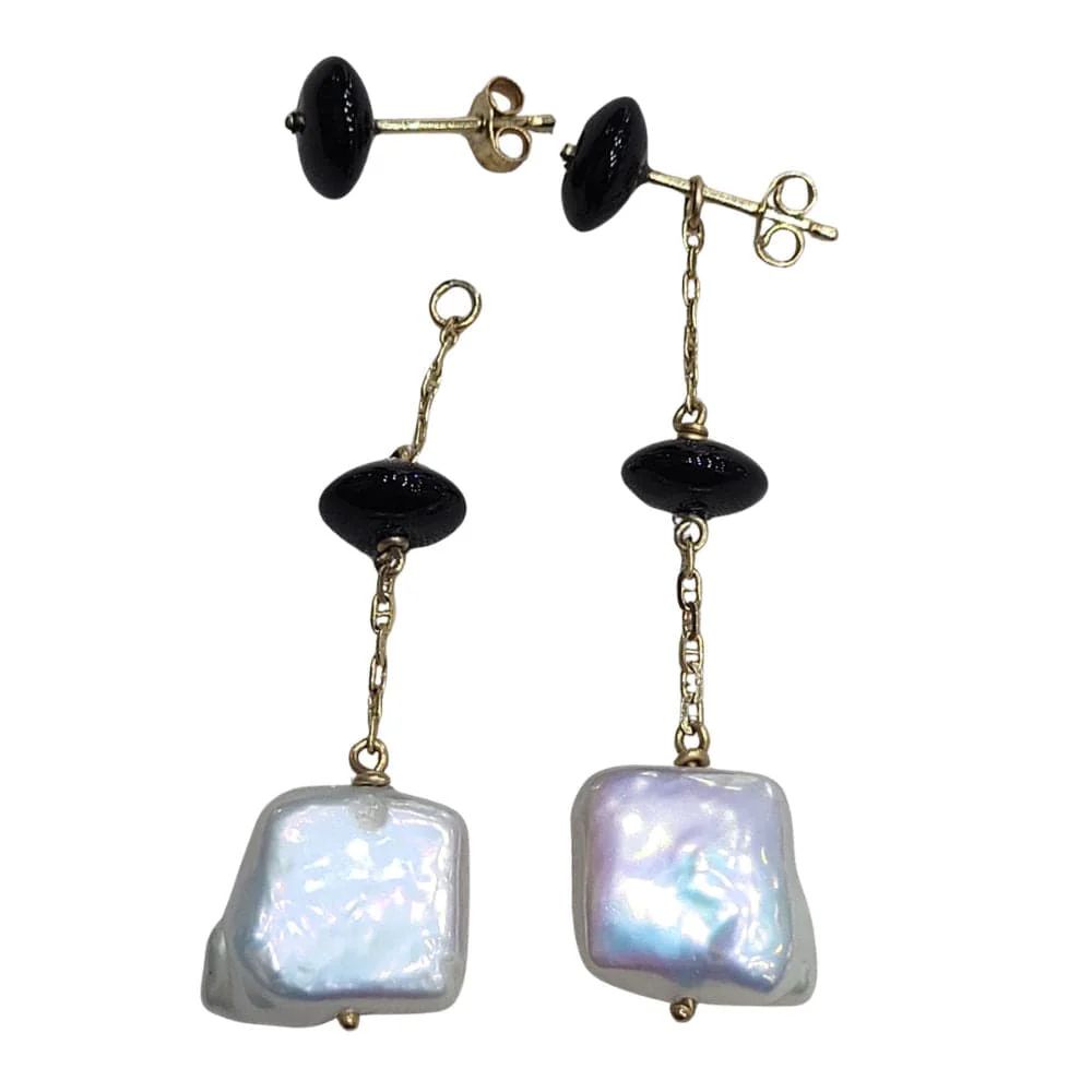 Detachable earrings in 18k yellow gold, pearls and onyx  - Image 3