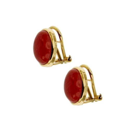 Yellow gold stud earrings with coral  - Image 3