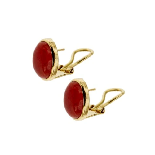 Yellow gold stud earrings with coral  - Image 4