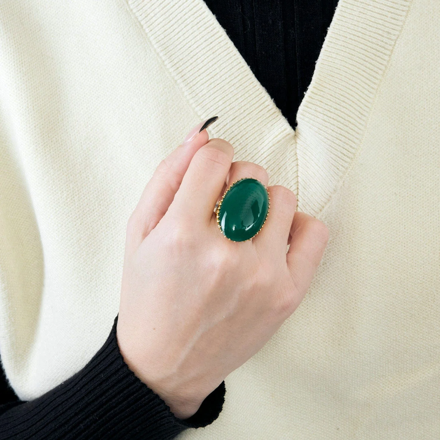 Yellow gold chrysopase ring - Image 5