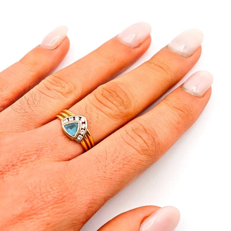 Yellow gold ring, aquamarine and diamonds - Image 2