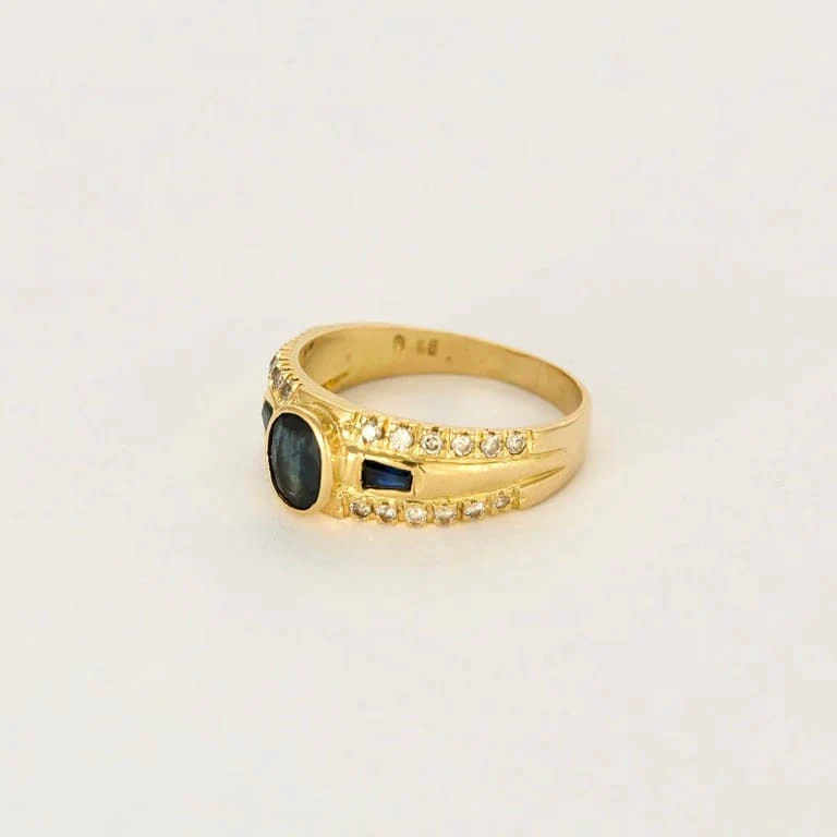 Yellow gold ring with diamonds and sapphires - Image 3