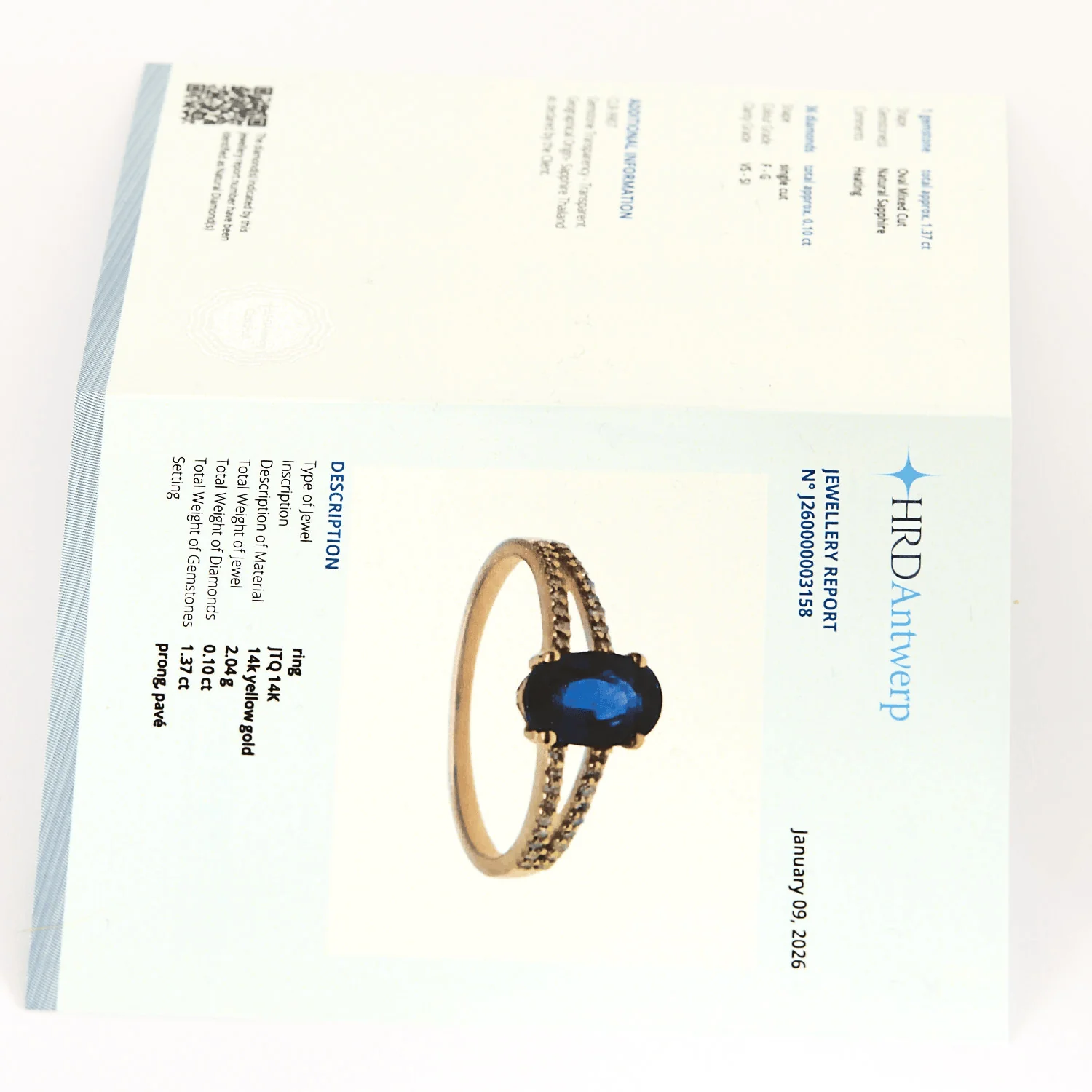 Ring Solitaire in yellow gold, sapphire and diamonds - Image 10