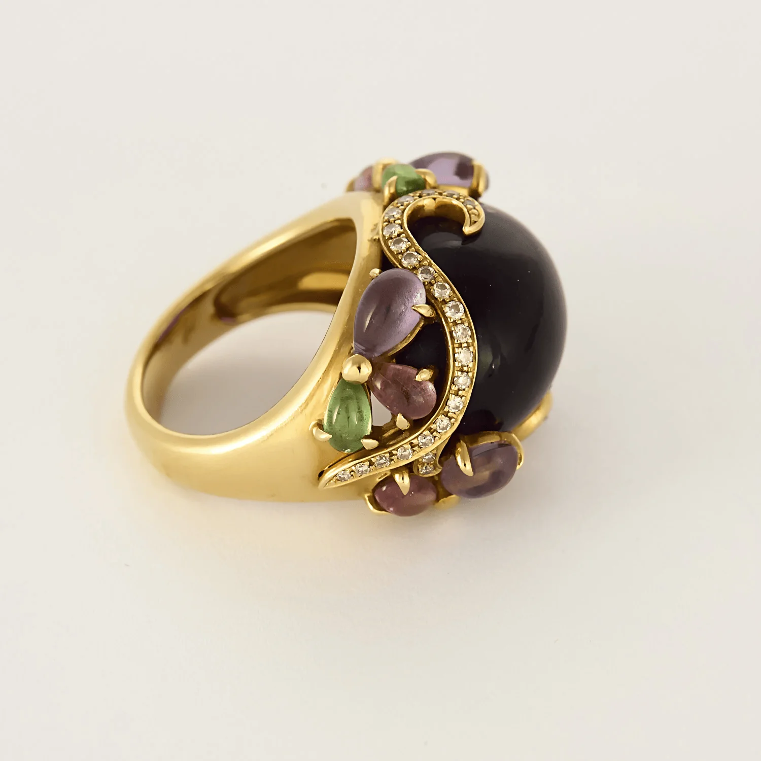 Important ring in yellow gold, diamonds, amethysts, tourmalines, and peridots - Image 8