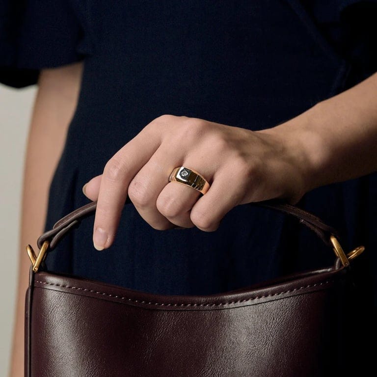 Signet ring yellow gold, white gold, Diamond - Image 2