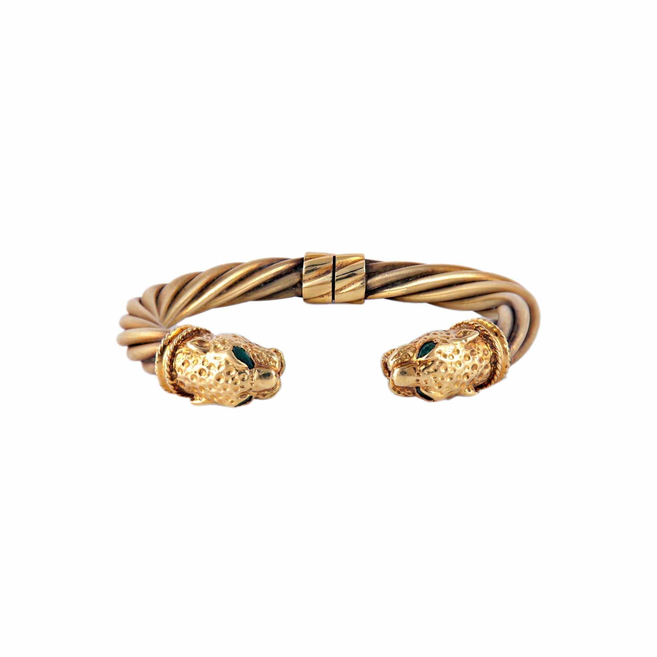 Twisted bangle with 2 panther heads