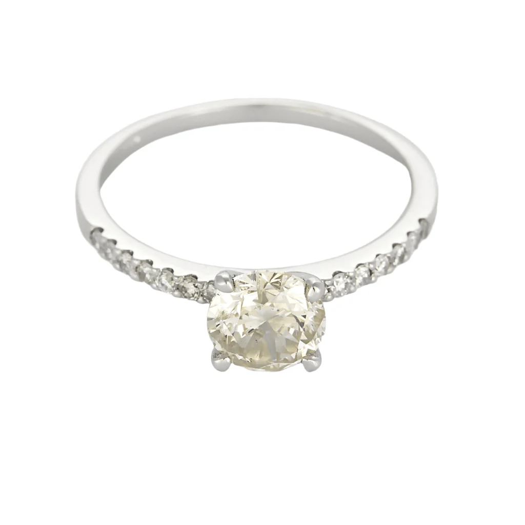 14K gold ring with fancy yellow gray diamond
