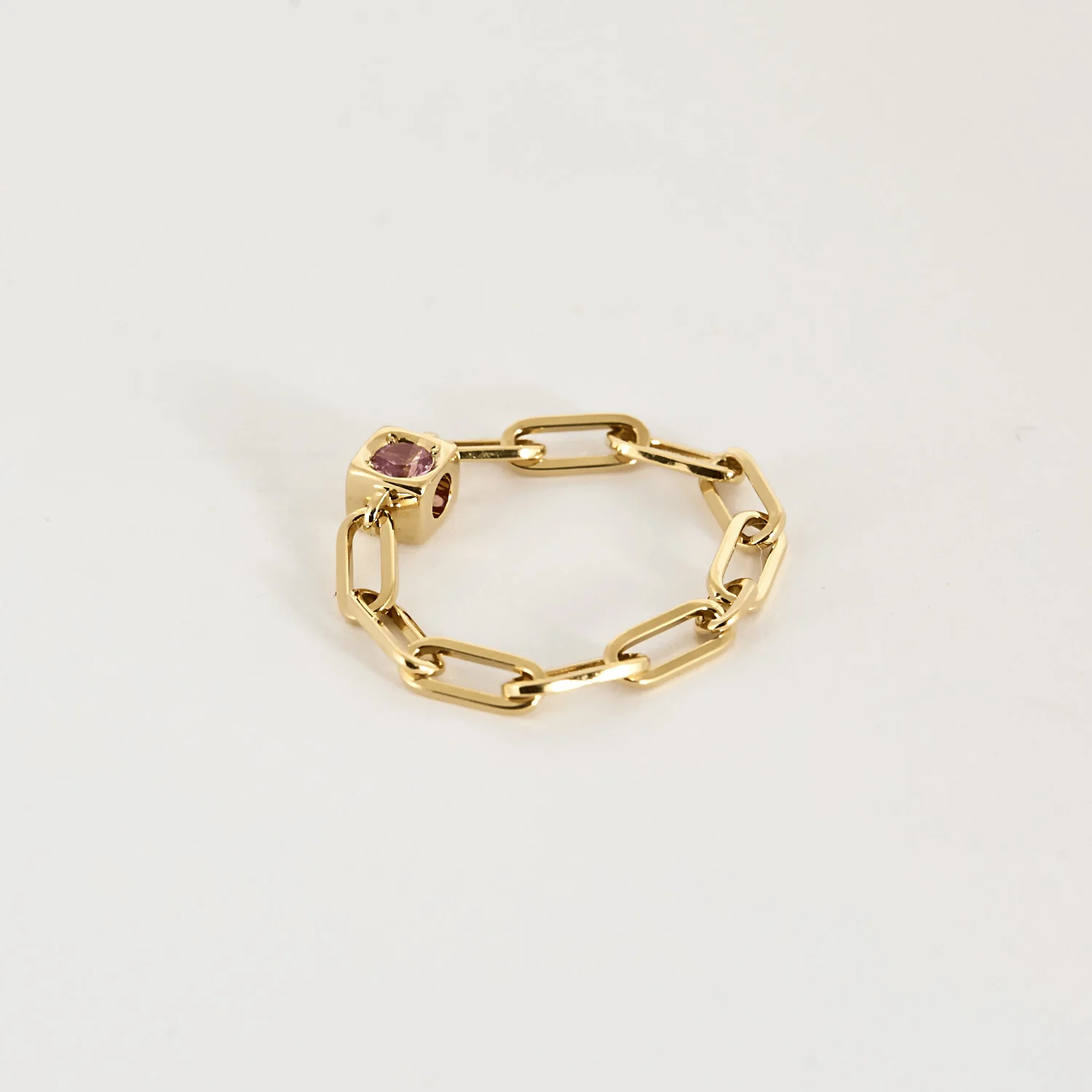 DINH VAN - Le Cube - Chain Ring Le Cube Diamant in yellow gold and pink sapphire  - Image 7