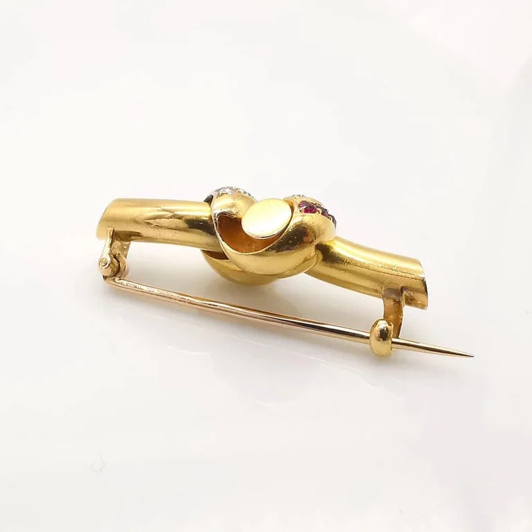 Gold brooch with diamonds and rubies - Image 2