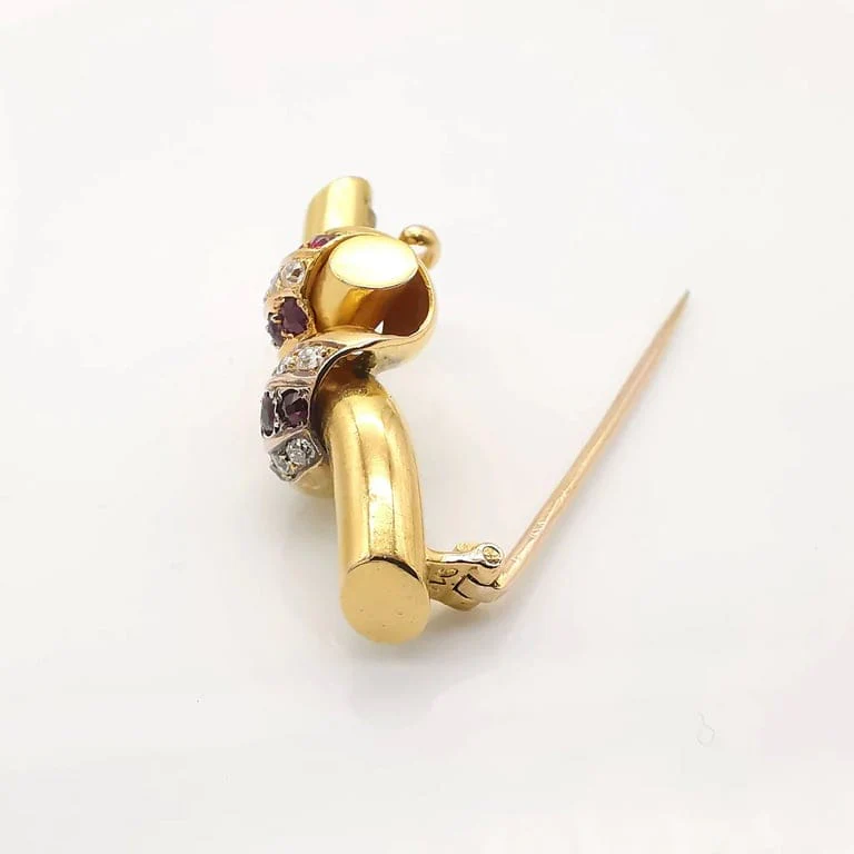 Gold brooch with diamonds and rubies - Image 4