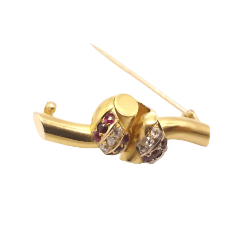 Gold brooch with diamonds and rubies - Image 5