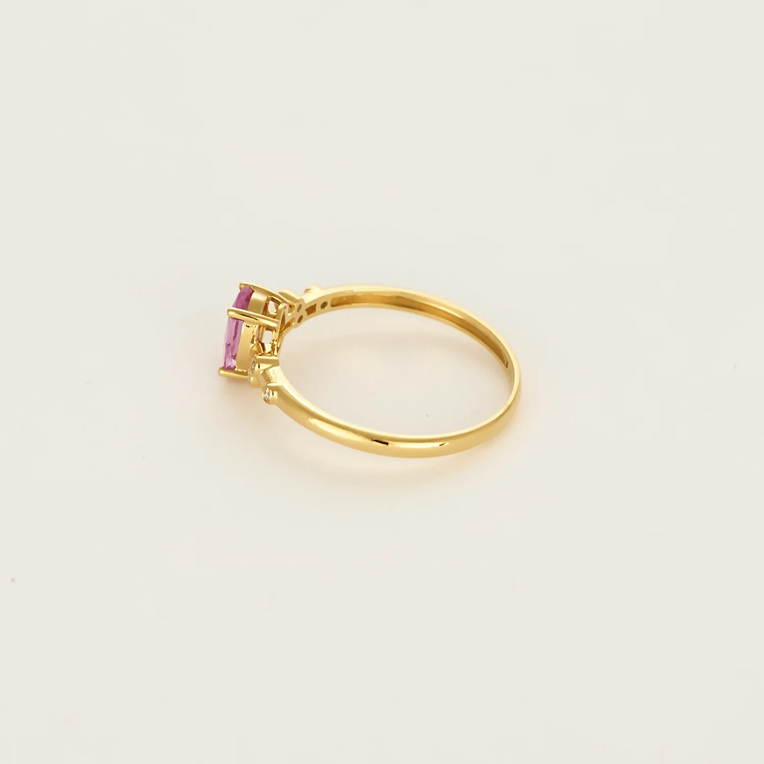 Yellow gold ring, pink sapphire and diamonds  - Image 4