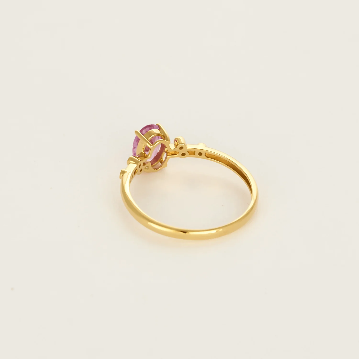 Yellow gold ring, pink sapphire and diamonds  - Image 5