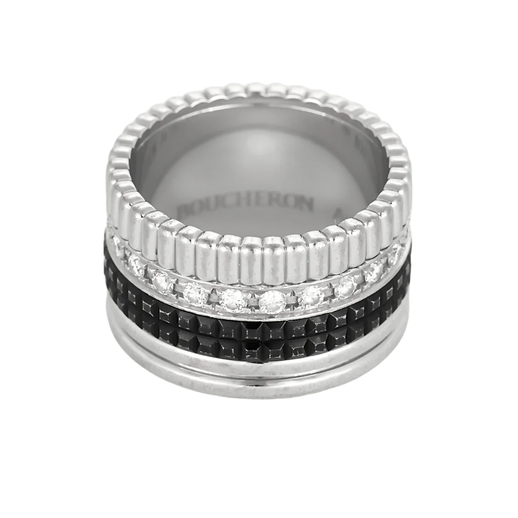 Black Edition large model ring Boucheron Quatre in white gold, diamonds, and black PVD. 