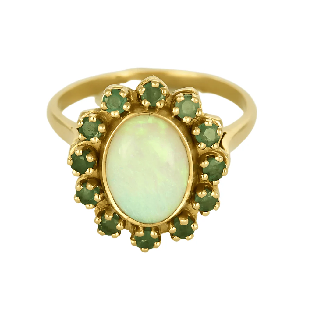 Ring Daisy in yellow gold with opal and emeralds