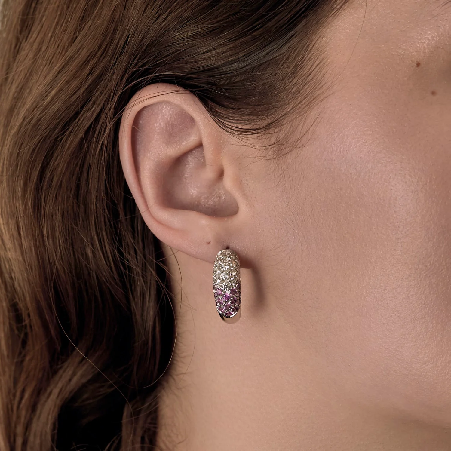 White gold earrings, pink sapphires and diamonds  - Image 2