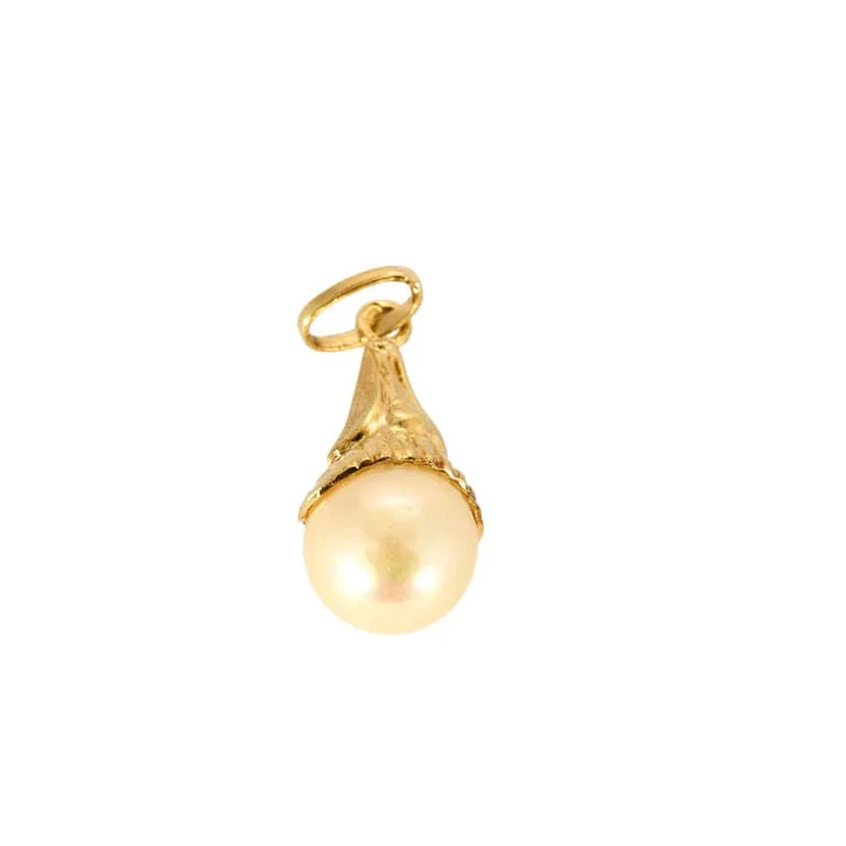 Yellow gold and cultured pearl pendant - Image 3