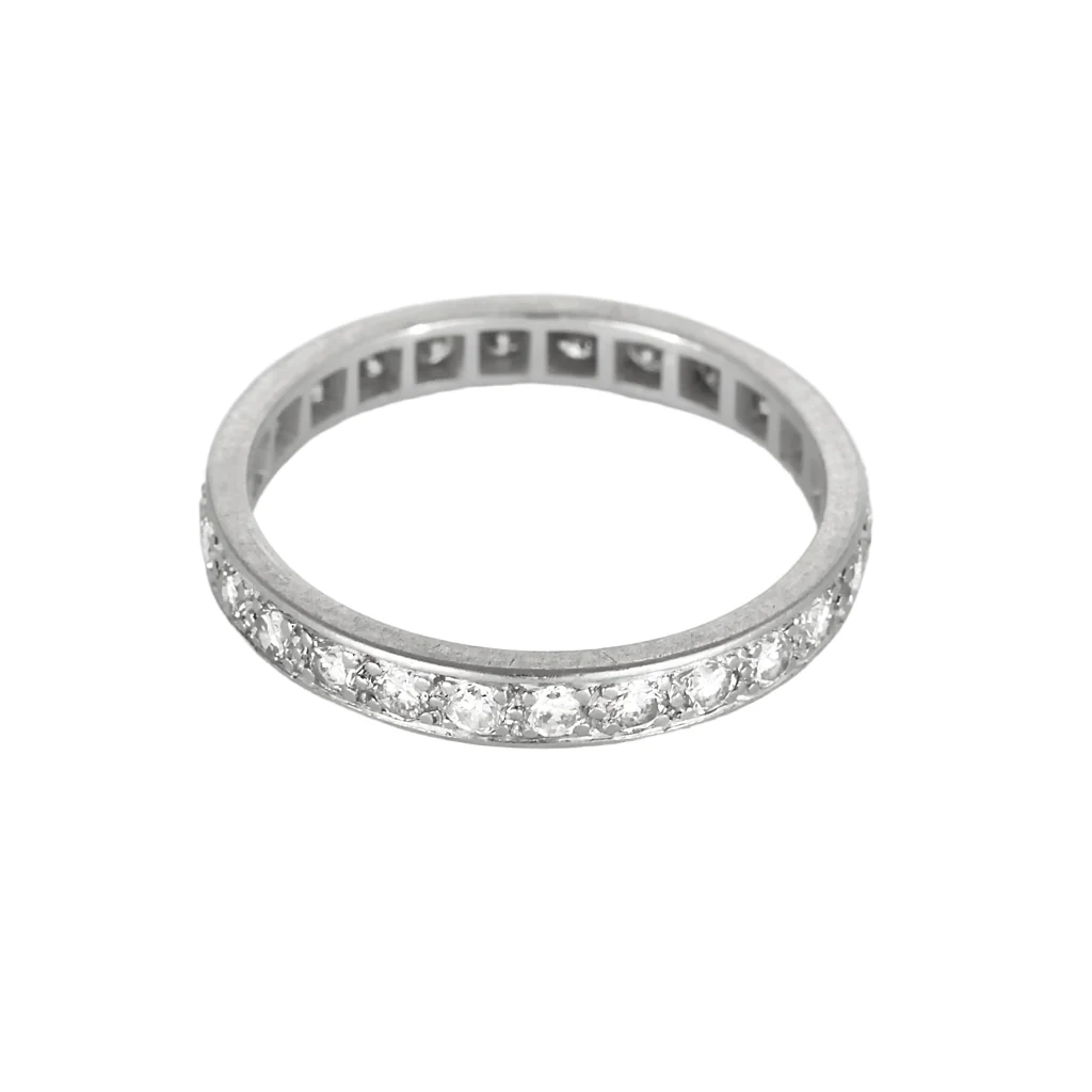Wedding band American in gray gold and diamonds