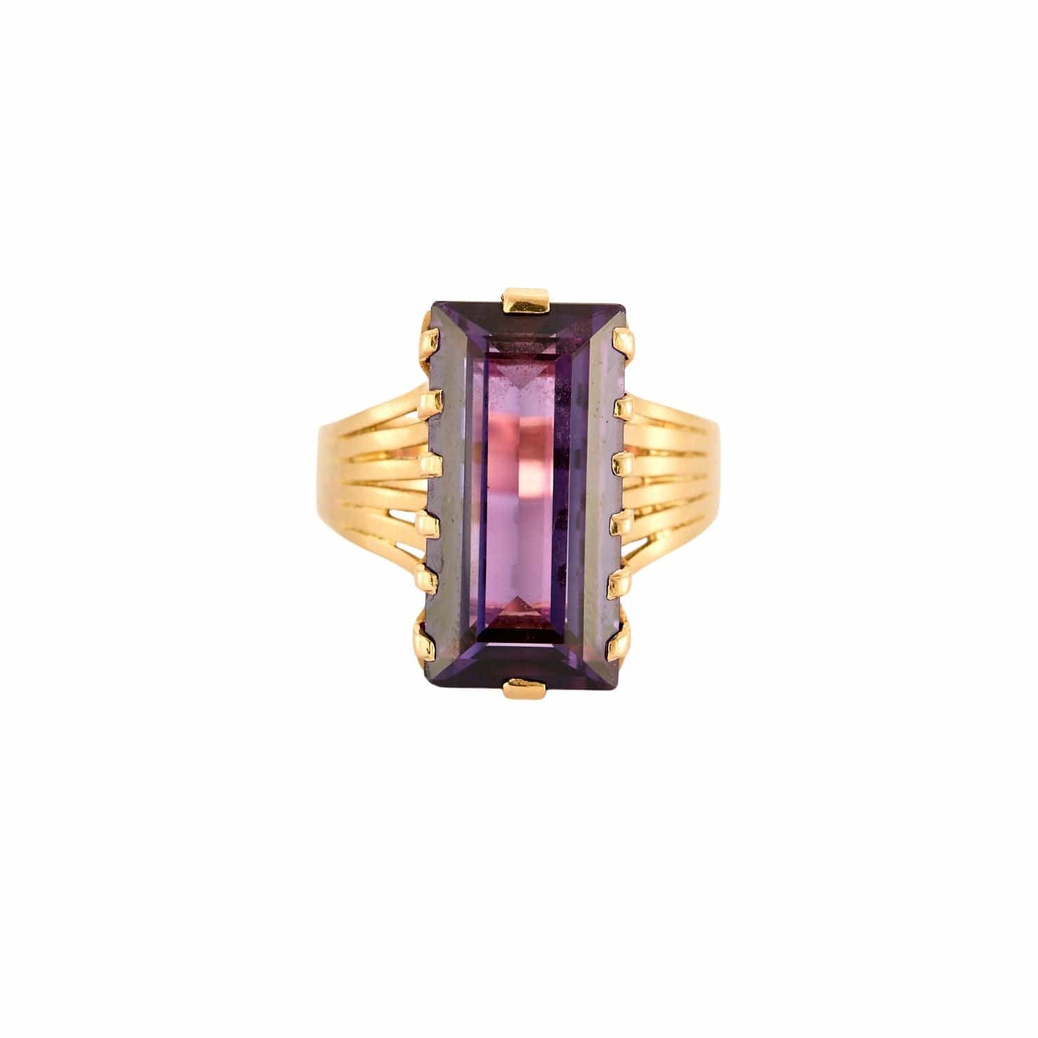 Teal sapphire yellow gold ring