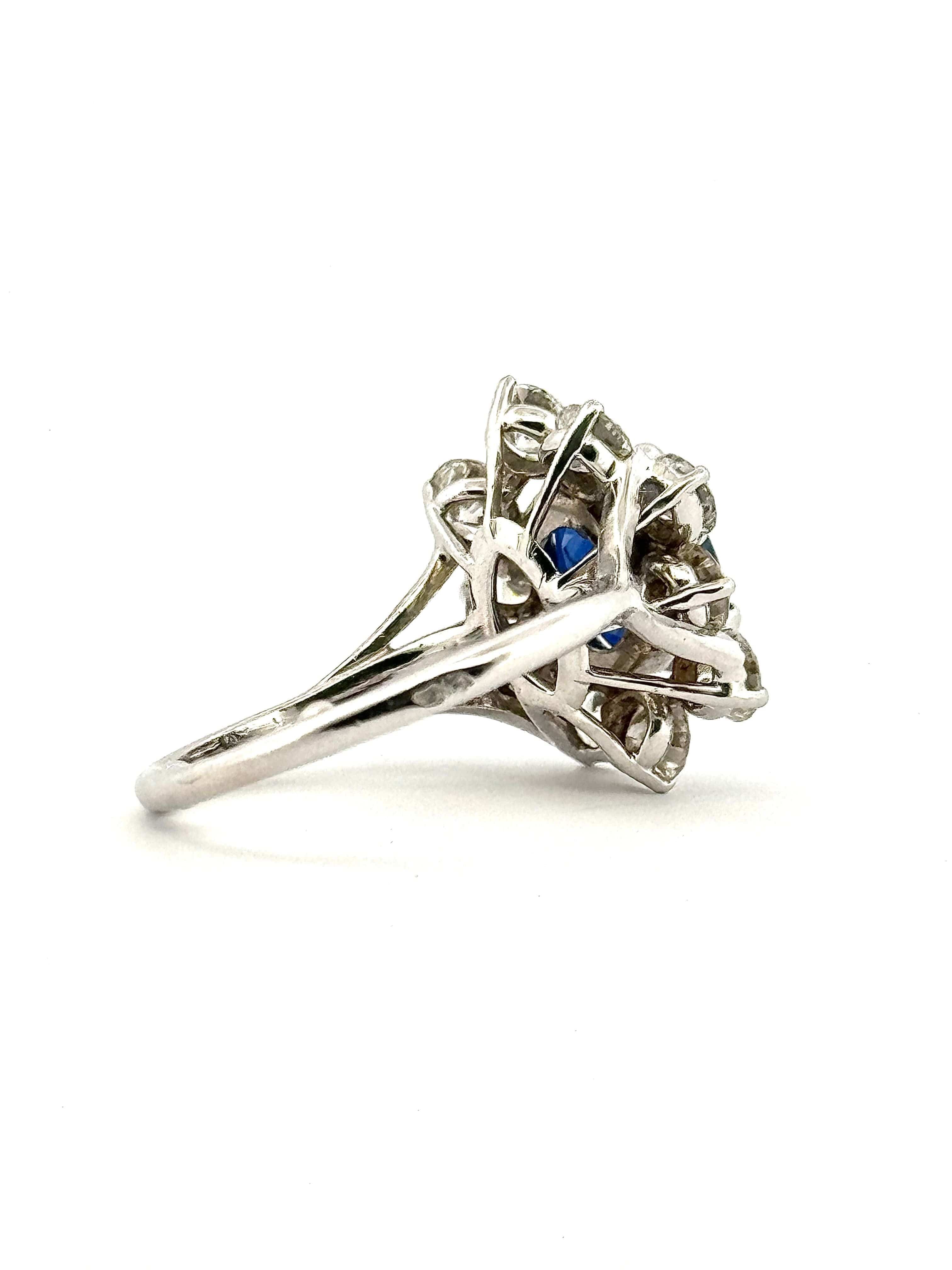 White gold unheated Ceylon sapphire and diamond flower ring - Image 12